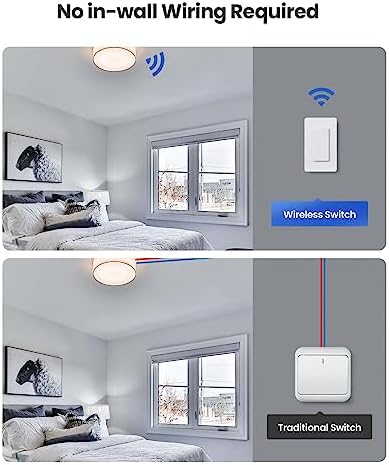 Zoiinet Wireless Lights Switch Kit, No Wiring, Buckle Design & Removable, Muti Way Switch, No WiFi Needed, Programmable, 1300ft Remote Control Lighting Fixture for Led, Ceiling Lights and Lamps - Image 2