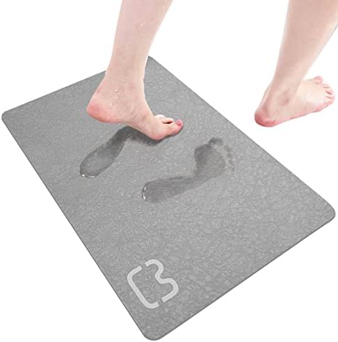 WESIDUNMU Simple-Thin Diatomaceous Bath Mat Bathtub mat，Soft & Comfort Touch Fast Drying& Non-Slip Shower Mat High Water Absorbency Bathroom Floor Mat, Machine Washable, Size 15.7" x 23.6"，Grey