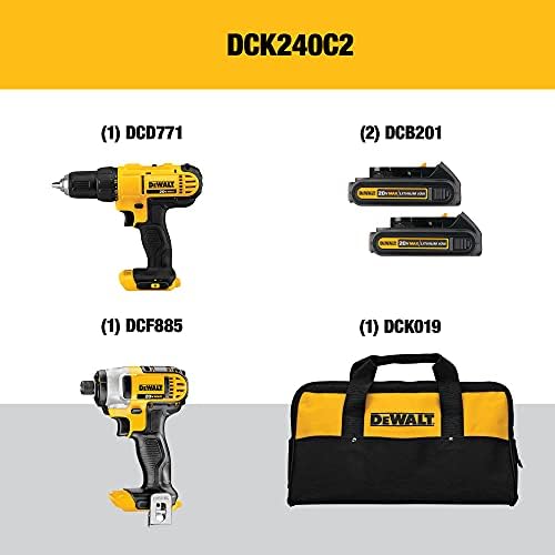 DEWALT 20V MAX Cordless Drill and Impact Driver, Power Tool Combo Kit with 2 Batteries and Charger, Yellow/Black (DCK240C2) - Image 2