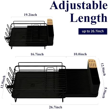 Kitsure Large Dish Drying Rack - Extendable Dish Rack, Multifunctional Dish Rack for Kitchen Counter, Anti-Rust Drying Dish Rack with Cutlery & Cup Holders - Image 3