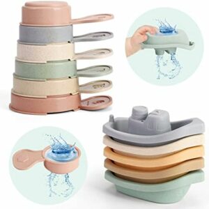 KODGEUSM 11 Pieces Bath Toys for Bathtub Without Mold, Bath Toys Floating Boat and Bath Spoon, Bath Toys for Babies and Toddlers, Birthday Gifts for Toddlers,Stacking Toys for Toddlers 1-3