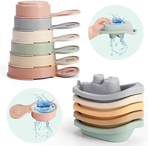 KODGEUSM 11 Pieces Bath Toys for Bathtub Without Mold, Bath Toys Floating Boat and Bath Spoon, Bath Toys for Babies and Toddlers, Birthday Gifts for Toddlers,Stacking Toys for Toddlers 1-3