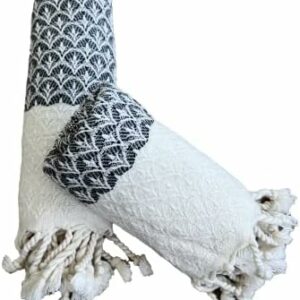 MyAprils Turkish Hand Towels for Kitchen Bath Set of 2, Decorative Hand Towel Farmhouse Rustic, Black Hand Towels for Kitchen Tea Dishcloth 100% Cotton Bathroom Towel Hand Face Head - Black Shells