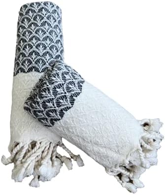 MyAprils Turkish Hand Towels for Kitchen Bath Set of 2, Decorative Hand Towel Farmhouse Rustic, Black Hand Towels for Kitchen Tea Dishcloth 100% Cotton Bathroom Towel Hand Face Head - Black Shells