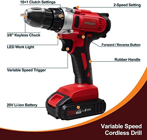 Toolman Led Lithium-ion Cordless Power Drill driver Kit 20V with Drill Set 30 pcs for Heavy Duty ZTP009 - Image 2