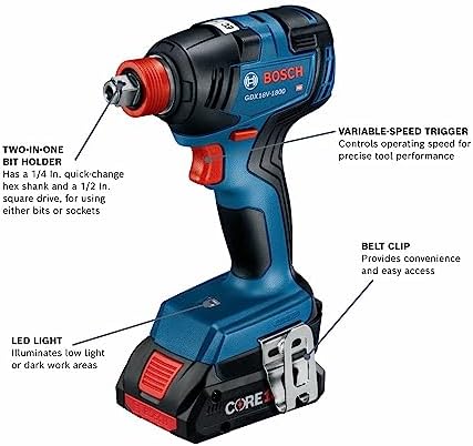 BOSCH GXL18V-601B25 18V 6-Tool Combo Kit with 2-in-1 Bit/Socket Impact Driver, Hammer Drill/Driver, Reciprocating Saw, Circular Saw, Angle Grinder, Floodlight and (2) CORE18V 4.0 Ah Compact Batteries - Image 5