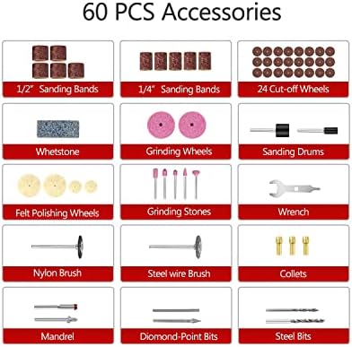 AVID POWER Cordless Rotary Tool 2.0 Ah 8V Rechargeable Rotary Tool with 4 Front LED Lights, 5 Speeds and 60 Pieces Rotary Tool Accessories for Carving, Engraving, Sanding, Polishing and Cutting - Grey - Image 9