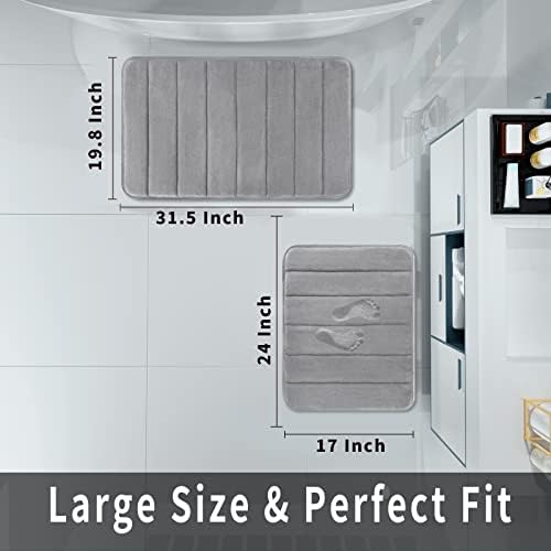 Yimobra Memory Foam Bath Mat Set, Non Slip Super Water Absorption Soft Bathroom Rugs, Thick, Dry Fast, Machine Washable for Bathroom Floor Mat, 17x24+31.5x19.8 Inches, Gray - Image 7