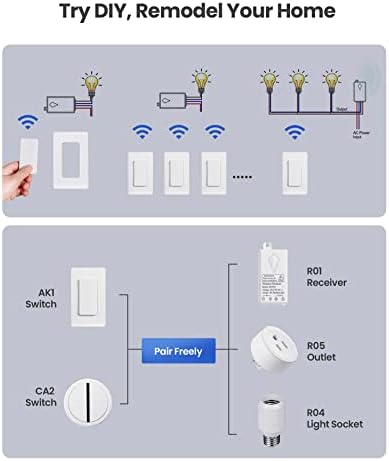 Zoiinet Wireless Lights Switch Kit, No Wiring, Buckle Design & Removable, Muti Way Switch, No WiFi Needed, Programmable, 1300ft Remote Control Lighting Fixture for Led, Ceiling Lights and Lamps - Image 7