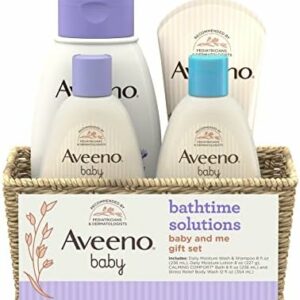 Aveeno Baby Mommy & Me Daily Bathtime Gift Set Including Baby Wash & Shampoo, Calming Baby Bath & Wash, Baby Moisturizing Lotion & Stress Relief Body Wash for Mom, Soap-Free, 4 Items
