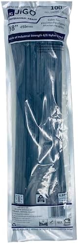 JiGO Cable Zip Ties 18 inch Cable Ties 100 Pcs For Cable Management Premium Nylon Large Zip-tie Cord Management Indoor Home Office Garden Workshop Wire Ties Outdoor Self-Locking Heavy Duty (Black 18")