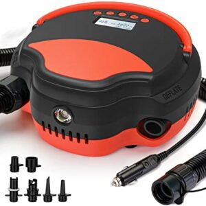 22PSI Electric Paddle Board Pump - High Pressure SUP Pump Inflation & Deflation Dual-Use with Pressure Monitoring, Auto-Off Feature, 12V DC Car Connector for Paddleboard, Inflatable Tent, Boats, Pool