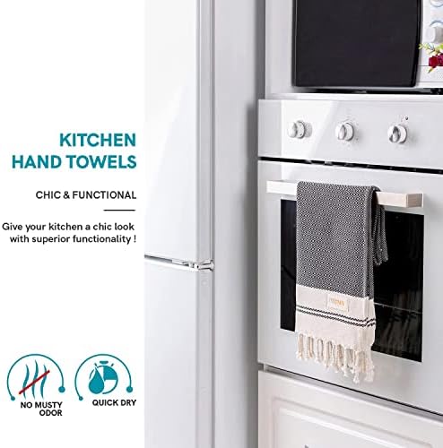 Evelynen Turkish Hand Towels for Bathroom & Kitchen Towels Decorative Set of 2 | Boho Farmhouse Hand Towels with Hanging Loops for Face, Tea, Dish, Kitchen & Bath |%100 Cotton (16" x 32" - Black) - Image 4