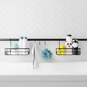 Zenna Home Bathroom Organizer Shower Caddy or Storage for Kitchen, Pantry, Closet, Kids Toys, with 2 Baskets and 3 Hooks, Adjustable Tension Rod, No Drilling, Fits Spaces from 26” to 76”, Matte Black