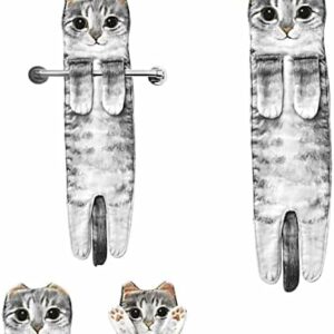 Yeikbuxa Cat Hand Towels for Bathroom Kitchen, Soft and Absorbent, Cat Gifts Cute Decorative Cat Decor Hanging Washcloths Face Towels, Funny Gifts for Cat Lovers（Grey）