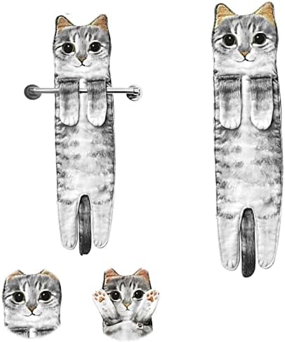 Yeikbuxa Cat Hand Towels for Bathroom Kitchen, Soft and Absorbent, Cat Gifts Cute Decorative Cat Decor Hanging Washcloths Face Towels, Funny Gifts for Cat Lovers（Grey）