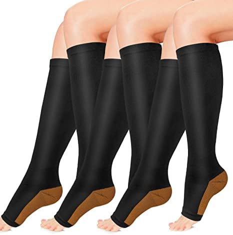 Copper Compression Socks for Women & Men Open Toe 20-30mmHg is Best Support for Circulation Recovery and All Day Wear