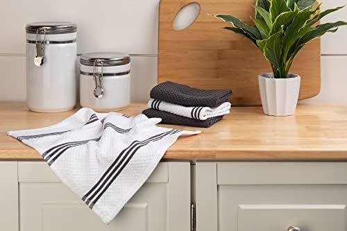 Kitchen Towels Dishcloths 100% Cotton, Set of 8, Gray and White Dish Cloth Towels, Tea Towels, Reusable and Absorbent Cleaning Cloths, Oeko-Tex Cotton, 12 in x 12 in - Image 2
