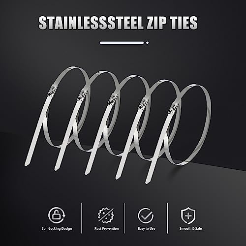 Metal Zip Ties - Heavy Duty Self-Locking Stainless Steel Cable Ties for Machinery, Vehicles, Farms, Pipes and More (11.8 inch, 100pcs) - Image 5