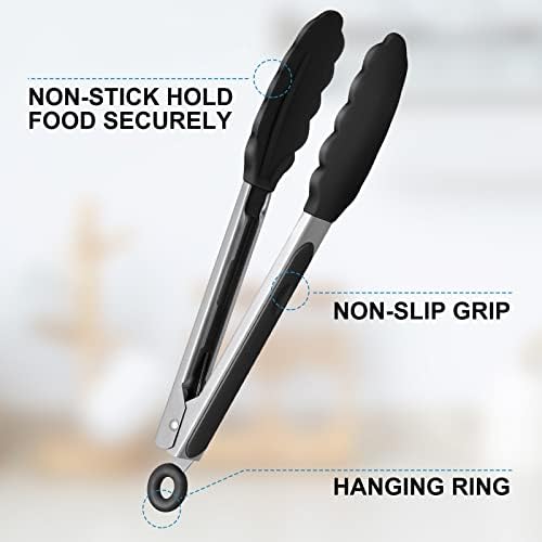 EEKEDO Kitchen Tongs, Stainless Steel Silicone Tongs for Cooking 600ºF High Heat-Resistant BBQ Grilling Locking Tongs, Set of 2-9" and 12" - Image 3