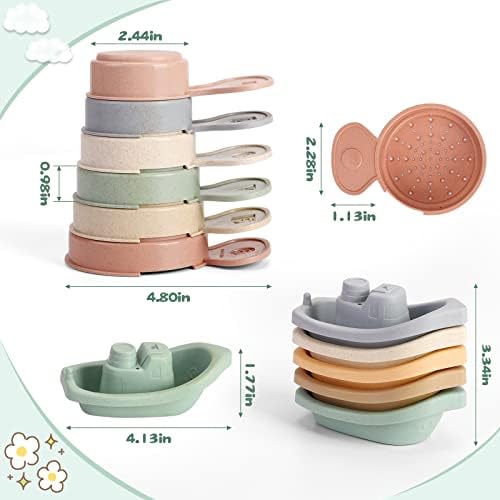 KODGEUSM 11 Pieces Bath Toys for Bathtub Without Mold, Bath Toys Floating Boat and Bath Spoon, Bath Toys for Babies and Toddlers, Birthday Gifts for Toddlers,Stacking Toys for Toddlers 1-3 - Image 3