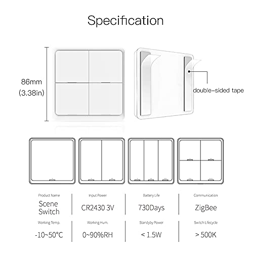 ZigBee Wireless Remote Control Smart Switch Wall Panel Transmitter,Requires MoesGo zigbee Hub,Smart Life/Tuya APP Remote Control, Wireless Button for Smart Home Devices and Scenes White - Image 6
