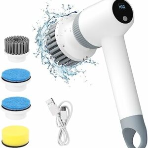 Salate Cordless Electric Spin Scrubber, Electric Cleaning Brush Scrubber Replaceable Cleaning Heads Handheld, Power Shower Scrubber Cleaning with LED Display for Tub Floor Tile Window Kitchen