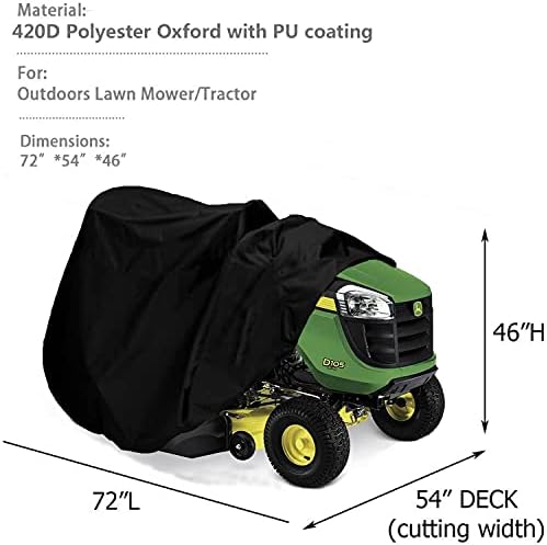 Indeed BUY Riding Lawn Mower Cover, Waterproof Tractor Cover Fits Decks up to 54",Heavy Duty 420D Polyester Oxford, Durable, UV, Water Resistant Covers for Your Rider Garden Tractor 72"L x 54"W x 46"H - Image 2