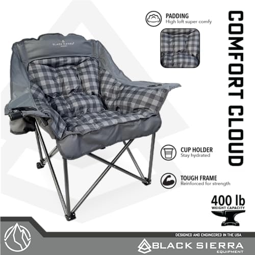 Black Sierra Comfort Cloud Deluxe XL Padded Camping Chair, Oversize Folding Chair with Cup Holder and Carrybag, Heavy Duty Outdoor Portable Chair Supports 400 Lbs, Oversize Camp, Patio, or Deck Chair - Image 2