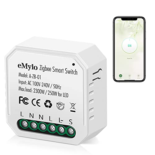eMylo Mini Smart Zigbee Relay Switch Wireless Remote Control Zigbee Light Switch AC 220V Built-in Switch Relay Module 16A DIY Timer Voice Control for Home Automation Compatible with amazon Alexa Echo