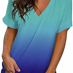 ZCVBOCZ Womens Summer Tops 2023 Casual Dressy Short Sleeve V Neck T Shirts Trendy Floral Graphic Tee Blouse Cute Workout Tops