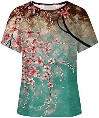 SKDOGDT Summer Short Sleeve Tops For Women Trendy Casual Floral Graphic Shirts Blouses Plus Size Crew Neck Boho Henley Tees - Image 4