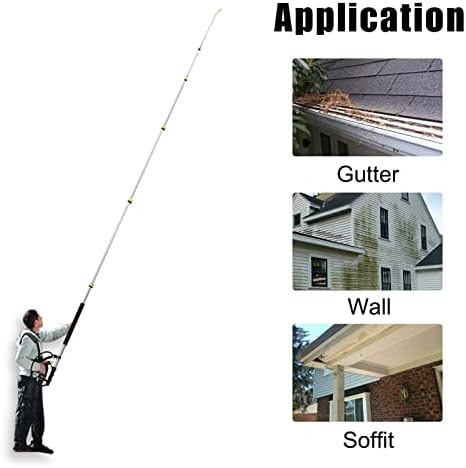 janz 24 FT Telescoping Pressure Washer Wand with 2 Pressure Washer Extension Wands,Gutter Cleaner Attachment, 7 Spray Nozzle Tips, 2 Hose Inlet Adapters, Pivoting Coupler and Support Harness - Image 6