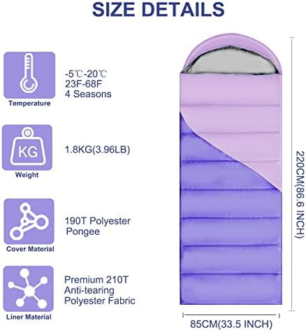 Camping Sleeping Bags for Adults Kids - All Season Warm & Cold Weather Backpacking Hiking XL Size Roomy Camping Gear Equipment for Couples Outdoor Car Family Travelling - Lightweight & Waterproof - Image 2