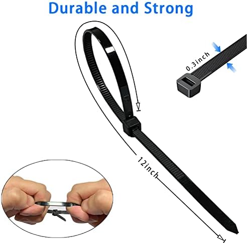Cable Zip Ties 100 Pack Black Nylon Heavy Duty 12 Inch Plastic Wire Ties With 120lbs Tensile Strength, Self-Locking UV Resistant ZipTies for Indoor Outdoor DIY Workshop Use, by Aumauve - Image 2