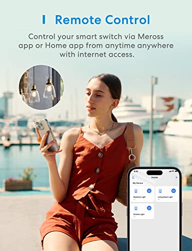 3 Way Smart Switch, Meross Smart Light Switch Supports Apple HomeKit, Siri, Alexa, Google Assistant & SmartThings, 2.4GHz WiFi Light Switch Neutral Wire Required, Remote Control Timer 1 Pack - Image 6
