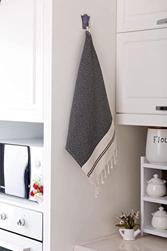 Evelynen Turkish Hand Towels for Bathroom & Kitchen Towels Decorative Set of 2 | Boho Farmhouse Hand Towels with Hanging Loops for Face, Tea, Dish, Kitchen & Bath |%100 Cotton (16" x 32" - Black) - Image 5