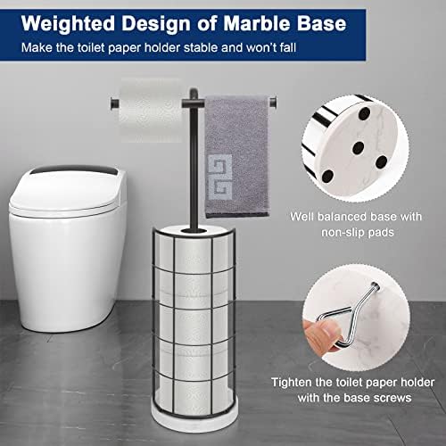 NearMoon Toilet Paper Holder Stand, Bath with 3 Rolls Tissue Storage-Metal Tissue Roll Holder Freestanding with Marble Base, Rustproof Toilet Roll Holder for Bathroom/Kitchen Countertop, Matte Black - Image 4