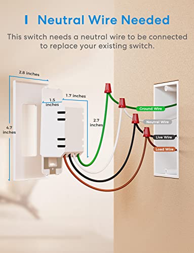 Meross Smart WiFi Dimmer Switch and Remote Kit, Single Pole, Neutral Wire Required, Work with Apple HomeKit, Alexa, Google Home and SmartThings, 2.4GHz WiFi, Remote and Voice Control, No Hub Required - Image 3