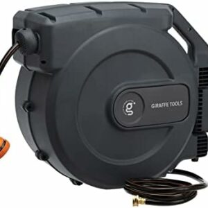 Giraffe Tools AW505/8 Retractable Garden Hose Reel 5/8" x 115+5 ft, Heavy Duty Wall Mounted Water Hose Reel Automatic Rewind, 180 Deg Swivel Bracket, Slow Retraction, 115ft, Dark Grey