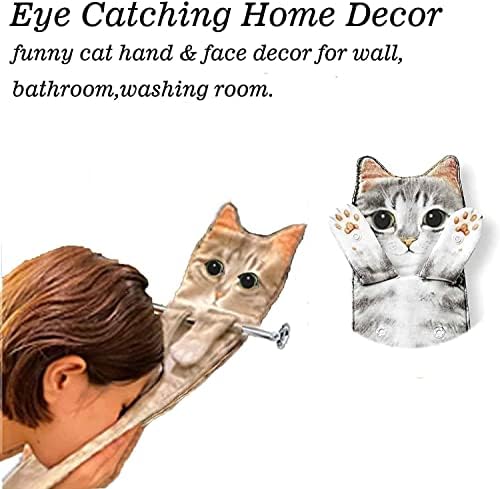 Yeikbuxa Cat Hand Towels for Bathroom Kitchen, Soft and Absorbent, Cat Gifts Cute Decorative Cat Decor Hanging Washcloths Face Towels, Funny Gifts for Cat Lovers（Grey） - Image 4