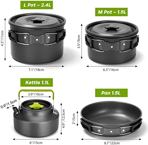 Odoland 29pcs Camping Cookware Mess Kit, Non-Stick Lightweight Pots Pan Kettle, Collapsible Water Container and Bucket, Stainless Steel Cups Plates Forks Knives Spoons for Outdoor Backpacking Picnic - Image 3