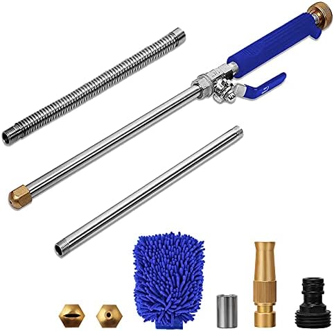High Pressure Power Washer Wand, Extendable Hydro Jet Water Hose Nozzle Watering Sprayer, Garden Watering Wand for Patio Car Pet Window Gutter Cleaning Tool (Blue)