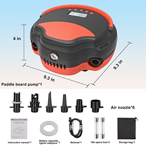 22PSI Electric Paddle Board Pump - High Pressure SUP Pump Inflation & Deflation Dual-Use with Pressure Monitoring, Auto-Off Feature, 12V DC Car Connector for Paddleboard, Inflatable Tent, Boats, Pool - Image 7