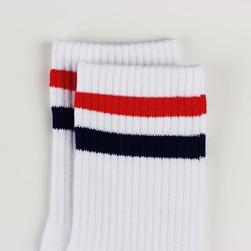 COTTON DAY Unisex Little Kids Youth Boys Girls Soft Cotton White Athletic Socks with Stripes - Image 5