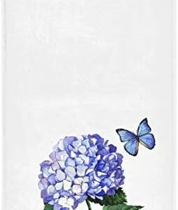 Blue Hydrangea Butterfly Hand Towels 16x30 in Spring Summer Watercolor Floral Purple Flower Bathroom Towel Small Bath Towel Kitchen Dish Guest Towel Decorations for Hand Face Gym Spa Bathroom