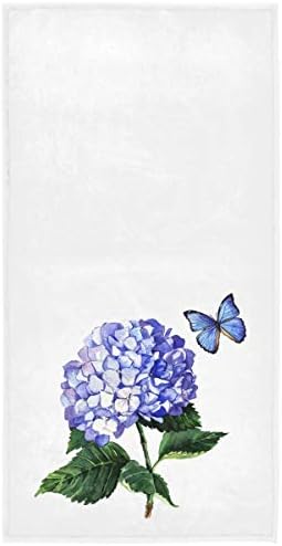 Blue Hydrangea Butterfly Hand Towels 16x30 in Spring Summer Watercolor Floral Purple Flower Bathroom Towel Small Bath Towel Kitchen Dish Guest Towel Decorations for Hand Face Gym Spa Bathroom