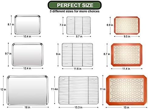 Baking Sheet Tray Cooling Rack with Silicone Mat Set, Stainless Steel Cookie Pan For Oven, Set of 9 (3 Sheets + 3 Racks Mats), Warp Resistant & Heavy Duty Easy Clean - Image 2