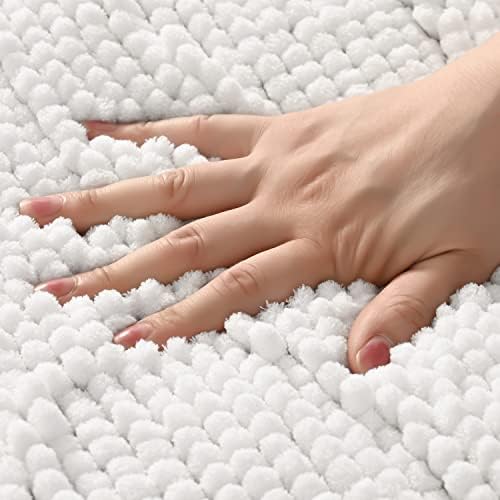 QJHOMO White Bathroom Rugs Chenille Bath Mats for Bathroom Non Slip Floor Mat, Thick Soft Shaggy Bath Rug, Super Absorbent Bathmat Quick Dry, Machine Washable Microfiber Rugs for Shower, 16 x 24 Inch - Image 2
