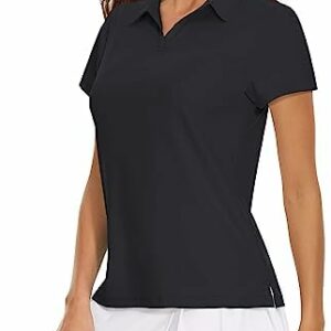 Women's Golf Polo Shirts V Neck UPF 50+ Collared Short Sleeve Tennis Shirt Lightweight Quick Dry Sun Protection Shirts